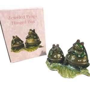 Vintage New Frog Trinket Box Metal Jeweled Mom Baby Set CBOCS